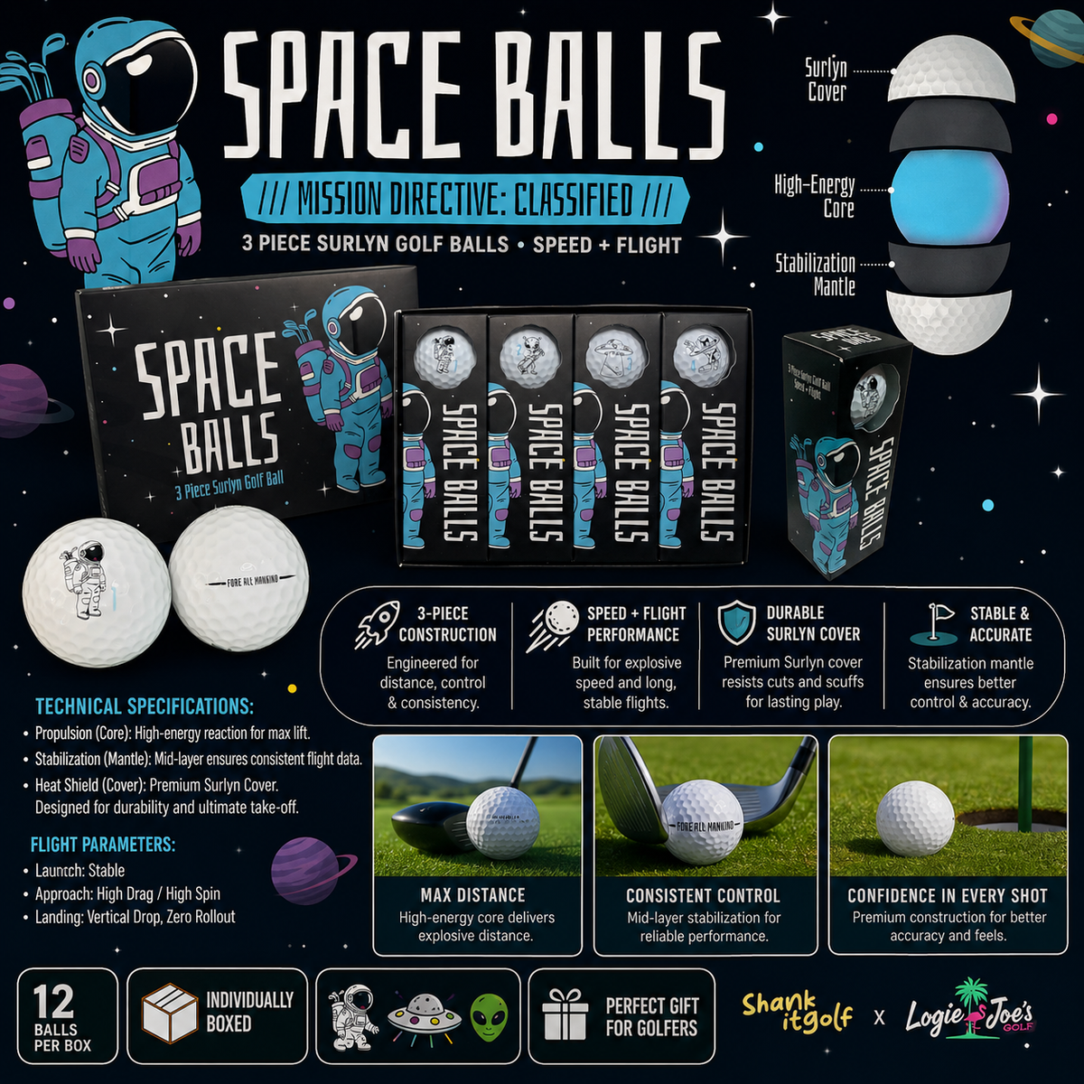 Space Balls Pro Series Golf Balls - 3-Piece, Dozen