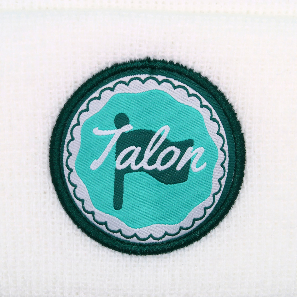 White Knit Beanie w/ Green & Teal Circle Logo
