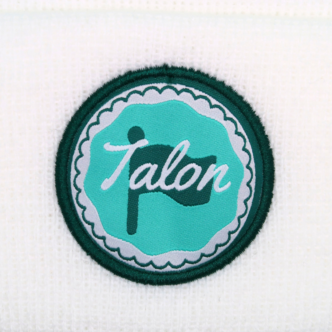 White Knit Beanie w/ Green & Teal Circle Logo