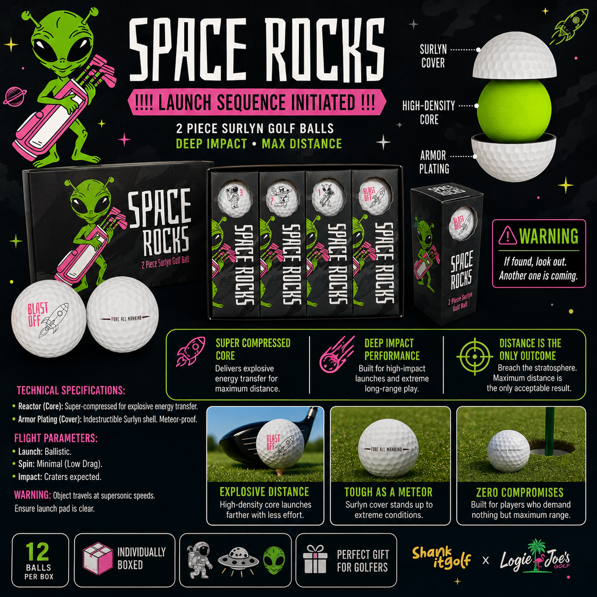 Space Rocks Distance Golf Balls - 2-Piece, Dozen