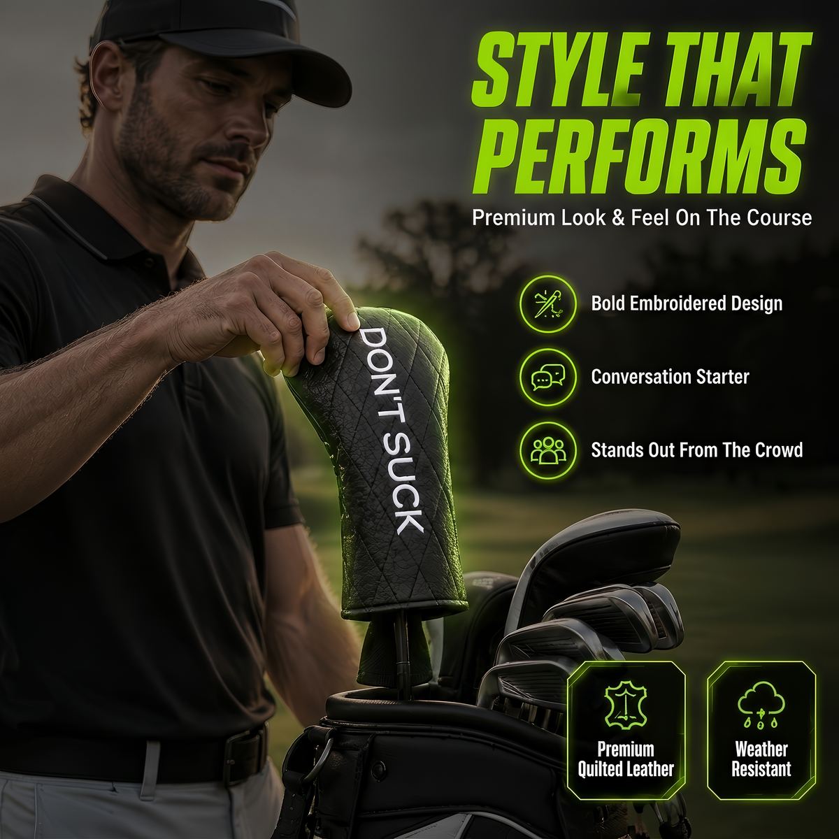 Don't Suck Driver Headcover – Black Quilted