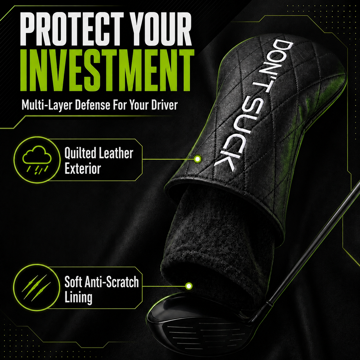 Don't Suck Driver Headcover – Black Quilted