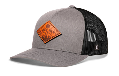 Diamond Mountain & Trees Leather Trucker Hat