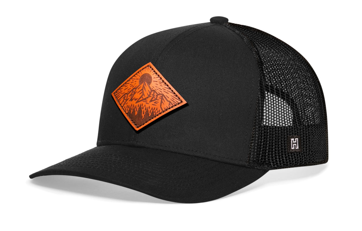 Diamond Mountain & Trees Leather Trucker Hat