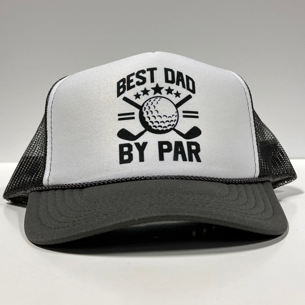 Best Dad By Par Golf Trucker Hat - Gray Mesh